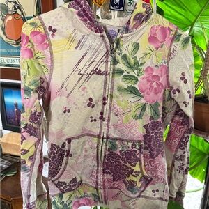 Vintage Lucky Brand Floral Hoodie - Pink and Green